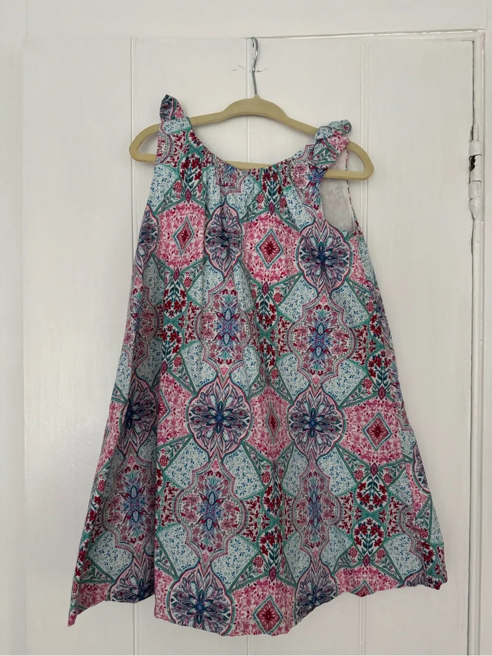 GAP Girls Pink and Teal Patterned Ruffle-Strap Dress